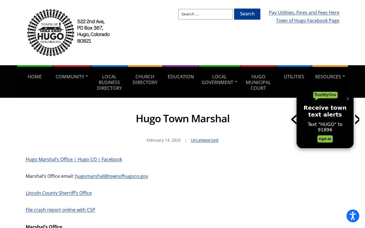 Hugo warrant record routing through the town Marshal's Office